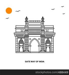 GATE WAY OF INDIA Monument. World Travel Natural illustration Background in Line Style