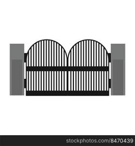 Gate with iron fence door and metal cartoon manor decoration. Front entrance from ironwork grid vector illustration. Old lattice wrought and classic frame ornament for park. Security steel structure