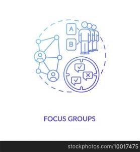 Gathering group to discuss task concept icon. Focus group idea thin line illustration. Studying market research. Representative of population. Vector isolated outline RGB color drawing. Gathering group to discuss task concept icon