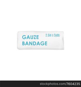 Gauze pad isolated medical bandage, first aid item. Vector adhesive bands, material with absorbent barrier. Medical bandage rolled gauze pad isolated bands