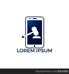 Gavel and cellphone icon logo, Hammer judge icon vector illustration. Law firm logo design inspiration.