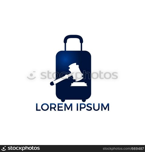 Gavel and travel bag icon logo, Hammer judge icon vector illustration. Law firm logo design inspiration.