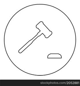 Gavel Hammer judge and anvil auctioneer concept icon in circle round black color vector illustration image outline contour line thin style simple. Gavel Hammer judge and anvil auctioneer concept icon in circle round black color vector illustration image outline contour line thin style