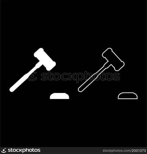 Gavel Hammer judge and anvil auctioneer concept icon white color vector illustration flat style simple image set. Gavel Hammer judge and anvil auctioneer concept icon white color vector illustration flat style image set