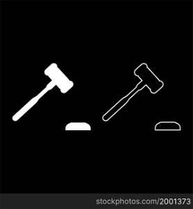 Gavel Hammer judge and anvil auctioneer concept icon white color vector illustration flat style simple image set. Gavel Hammer judge and anvil auctioneer concept icon white color vector illustration flat style image set