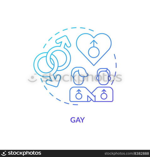 Gay blue gradient concept icon. Male same sex couple. Sexual orientation. LGBT community member abstract idea thin line illustration. Isolated outline drawing. Myriad Pro-Bold fonts used. Gay blue gradient concept icon