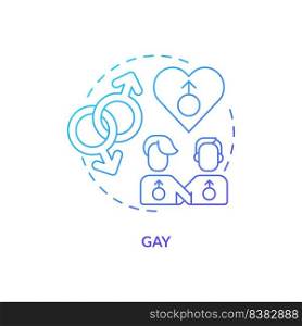 Gay blue gradient concept icon. Male same sex couple. Sexual orientation. LGBT community member abstract idea thin line illustration. Isolated outline drawing. Myriad Pro-Bold fonts used. Gay blue gradient concept icon