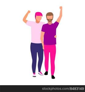 Gay couple at pride parade semi flat color vector characters. Posing figures. Full body people on white. Free love simple cartoon style illustration for web graphic design and animation. Gay couple at pride parade semi flat color vector characters