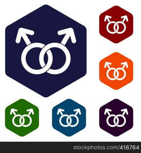 Gay love sign icons set rhombus in different colors isolated on white background. Gay love sign icons set