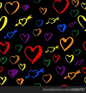 Gay pride rainbow colored pattern with hearts for Valentines Day
