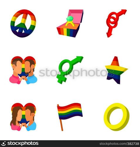Gays and lesbians icons set. Cartoon illustration of 9 gays and lesbians vector icons for web. Gays and lesbians icons set, cartoon style