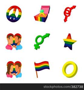Gays and lesbians icons set. Cartoon illustration of 9 gays and lesbians vector icons for web. Gays and lesbians icons set, cartoon style