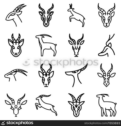 Gazelle icons set. Outline set of gazelle vector icons for web design isolated on white background. Gazelle icons set, outline style