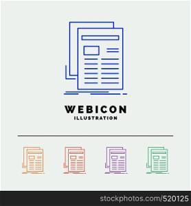 Gazette, media, news, newsletter, newspaper 5 Color Line Web Icon Template isolated on white. Vector illustration. Vector EPS10 Abstract Template background