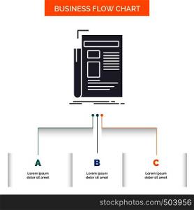 Gazette, media, news, newsletter, newspaper Business Flow Chart Design with 3 Steps. Glyph Icon For Presentation Background Template Place for text.. Vector EPS10 Abstract Template background