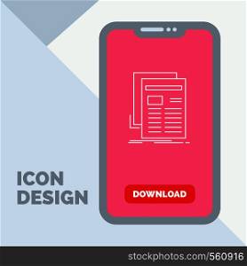 Gazette, media, news, newsletter, newspaper Line Icon in Mobile for Download Page. Vector EPS10 Abstract Template background