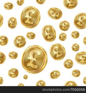 GBP Seamless Pattern Vector. Gold Coins. Isolated Background. Golden Finance Banking Texture.. GBP Seamless Pattern Vector. Gold Coins. Isolated Background