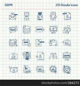 GDPR 25 Doodle Icons. Hand Drawn Business Icon set