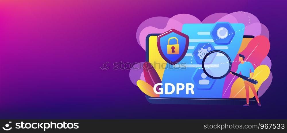 GDPR and cyber security, confidential database. General data protection regulation, personal information control, browser cookies permission concept. Header or footer banner template with copy space.. General data protection regulation concept banner header.