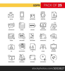 GDPR Black Line Icon - 25 Business Outline Icon Set