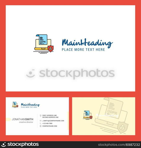 GDPR document on laptop Logo design with Tagline & Front and Back Busienss Card Template. Vector Creative Design