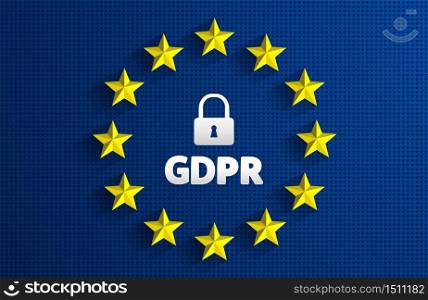 GDPR - General Data Protection Regulation. EU flag. Vector illustration