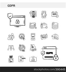 GDPR hand drawn Icon set style, isolated on white background. - Vector