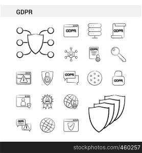 GDPR hand drawn Icon set style, isolated on white background. - Vector