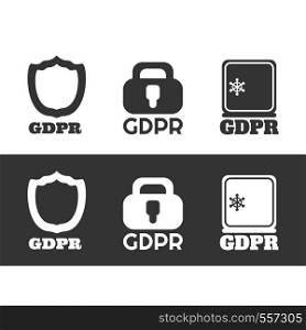 GDPR. Set of vector icons with shield, lock or safe. Protection and security of data. EPS10. GDPR. Set of vector icons with shield, lock or safe. Protection and security of data.