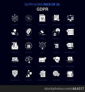 GDPR White icon over Blue background. 25 Icon Pack