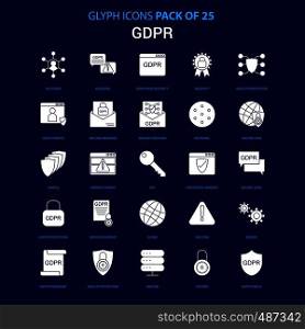 GDPR White icon over Blue background. 25 Icon Pack