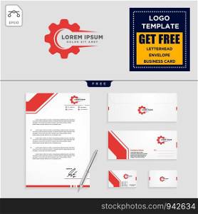 gear, and business chart logo template vector illustration, and letterhead, envelope, business card design. gear, and business chart logo template and stationery design