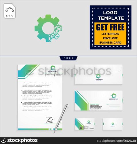 gear, and business chart logo template vector illustration, and letterhead, envelope, business card design. gear, and business chart logo template and stationery design