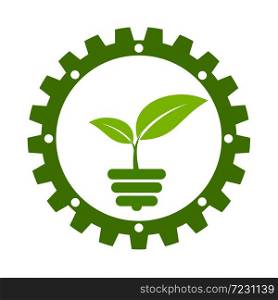 gear and leaf logo combination. Mechanic and eco symbol or icon