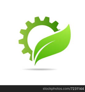 gear and leaf logo combination. Mechanic and eco symbol or icon