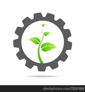 gear and leaf logo combination. Mechanic and eco symbol or icon