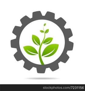 gear and leaf logo combination. Mechanic and eco symbol or icon