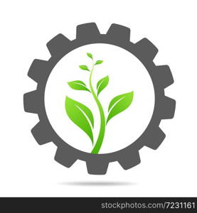 gear and leaf logo combination. Mechanic and eco symbol or icon