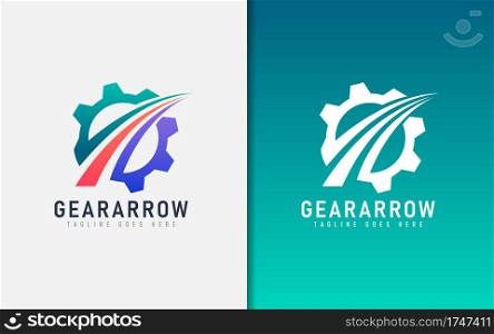 Gear Arrow Logo Design. Colorful Gear Combined With Sharp Lines As the Arrow. Vector Logo Illustration. Graphic Design Element.