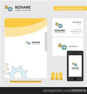 Gear Business Logo, File Cover Visiting Card and Mobile App Design. Vector Illustration