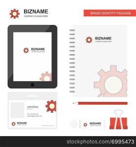 Gear Business Logo, Tab App, Diary PVC Employee Card and USB Brand Stationary Package Design Vector Template