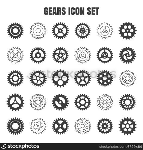 Gear cog wheel icon set. Gear icon set. Vector transmission cog wheels and gears isolated on white background