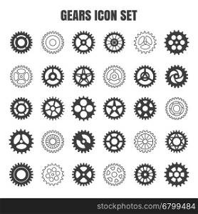 Gear cog wheel icon set. Gear icon set. Vector transmission cog wheels and gears isolated on white background