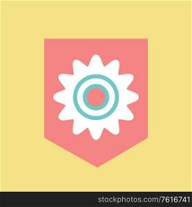 Gear cogwheel in squared frame vector, machine element isolated icon. Shaped industrial item, rounded steel cog engine part, sign of process progress. Gear Cogwheel in Squared Frame, Machine Element