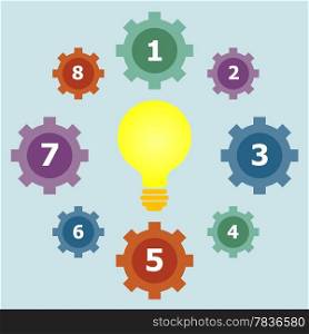 Gear elements template with bulb, stock vector