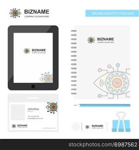 Gear eye Business Logo, Tab App, Diary PVC Employee Card and USB Brand Stationary Package Design Vector Template