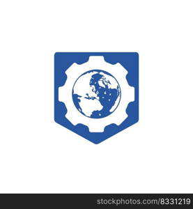 Gear global vector logo design. Gear planet icon logo design element. 