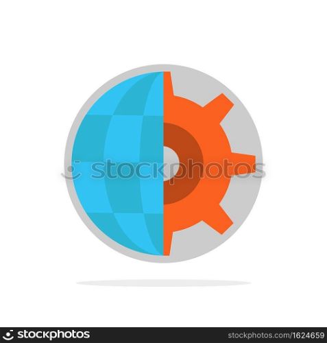 Gear, Globe, Setting, Business Abstract Circle Background Flat color Icon