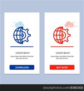Gear, Globe, Setting, Business Blue and Red Download and Buy Now web Widget Card Template