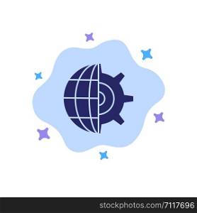 Gear, Globe, Setting, Business Blue Icon on Abstract Cloud Background